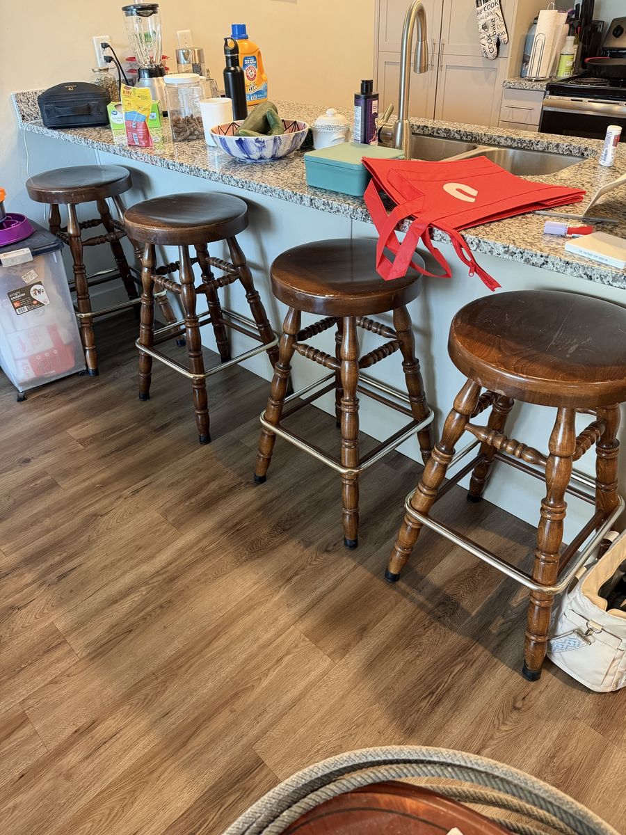 Set of 4 Wooden Swivel Bar Stools with Metal Footrests - Dark Wood Kitchen Counter Height