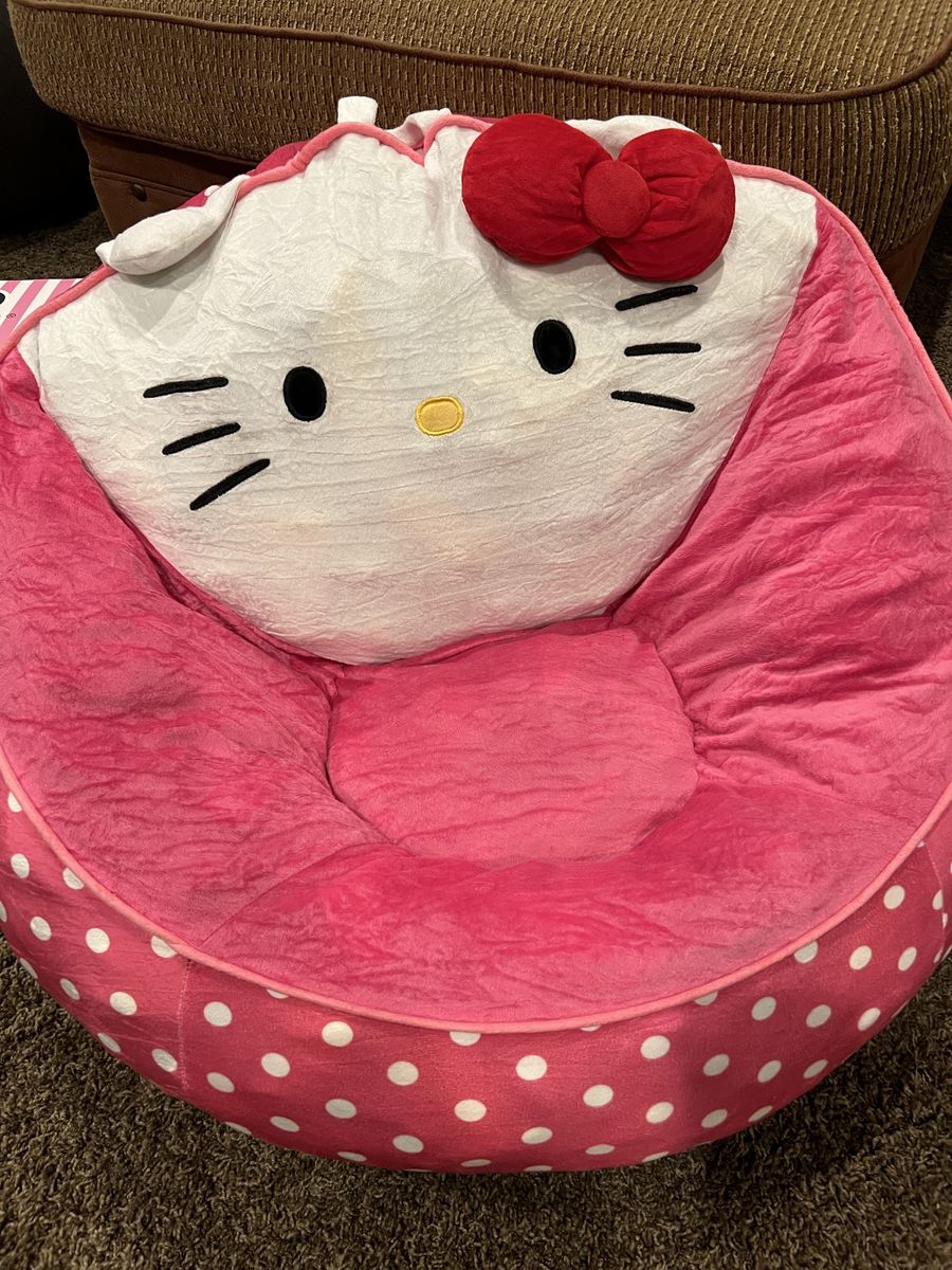 Gently used - Hello Kitty Plush Chair - Pink with White Polka Dots - Soft and Sturdy - Ages 3+