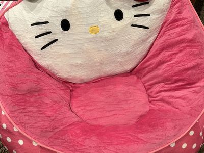 Gently used - Hello Kitty Plush Chair - Pink with White Polka Dots - Soft and Sturdy - Ages 3+