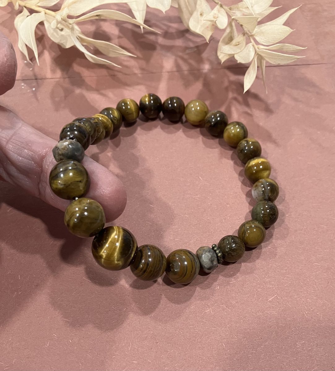 Men's Tiger Eye Gemstone Beaded Stretch Bracelet