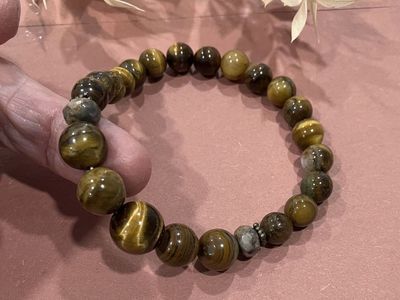 Men's Tiger Eye Gemstone Beaded Stretch Bracelet