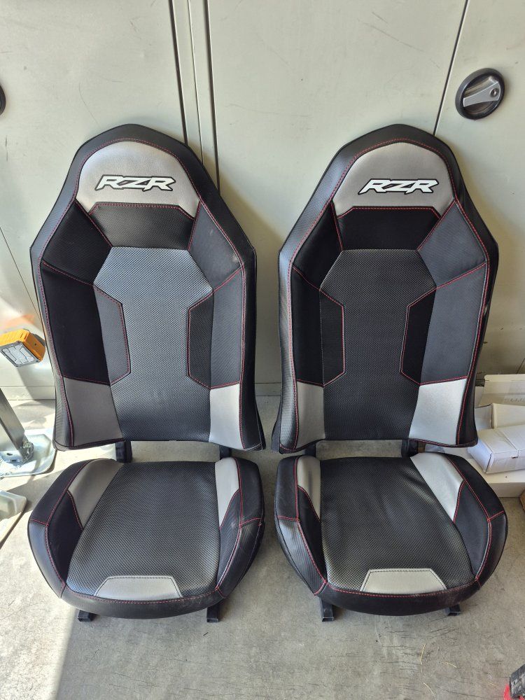 RZR Front Bucket Seats - Black/Grey with Red Stitching - Set of 2