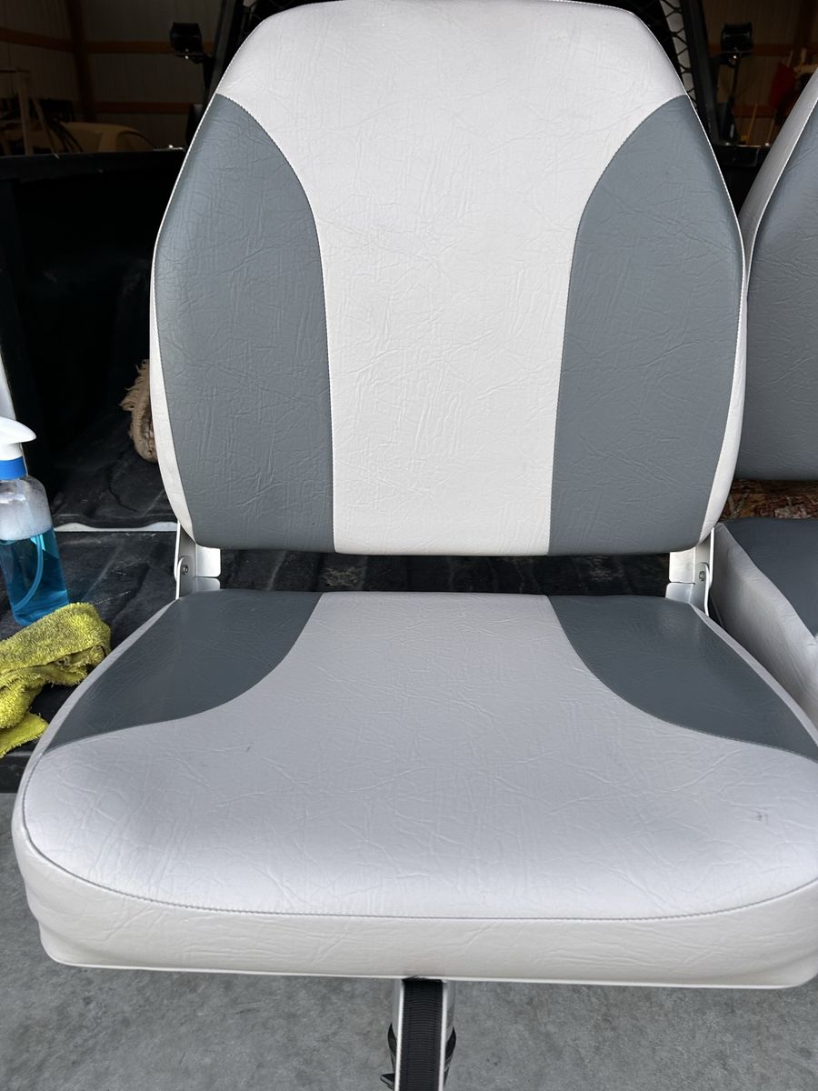 2x Gray & White Pedestal Boat Seats with Bases - Marine Grade Vinyl