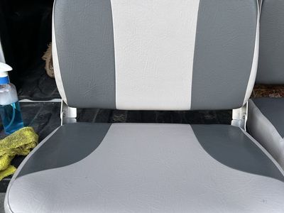 2x Gray & White Pedestal Boat Seats with Bases - Marine Grade Vinyl