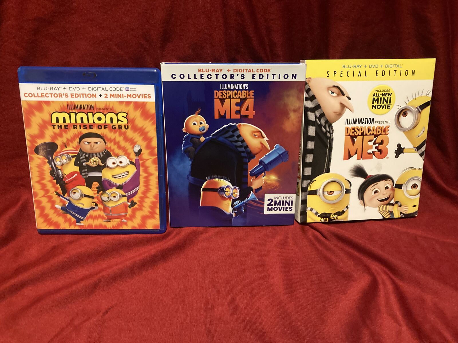 Minions Rise of Gru Despicable Me 4 & 3 Blu Ray & DVDs