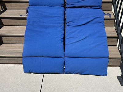 2 Used Blue Outdoor Patio Chaise Lounge Cushions, Water-Resistant, UV-Protected
