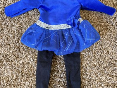 18” Doll Clothes Lot: Blue Dress, Black Leggings, Tropical Outfit w/ Binoculars and PJ Set