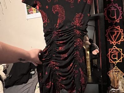 Black & Red Tiger Print Ruched Bodycon Mini Dress Ravewear - Size S
