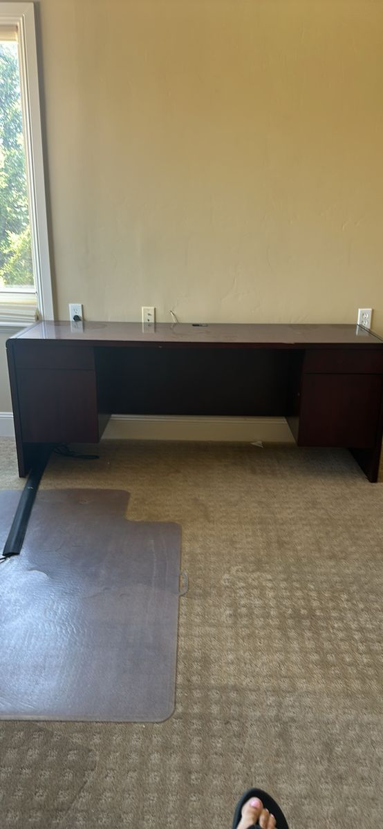 Large Wooden Office Desk with Double Pedestal and File Drawers