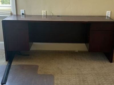 Large Wooden Office Desk with Double Pedestal and File Drawers