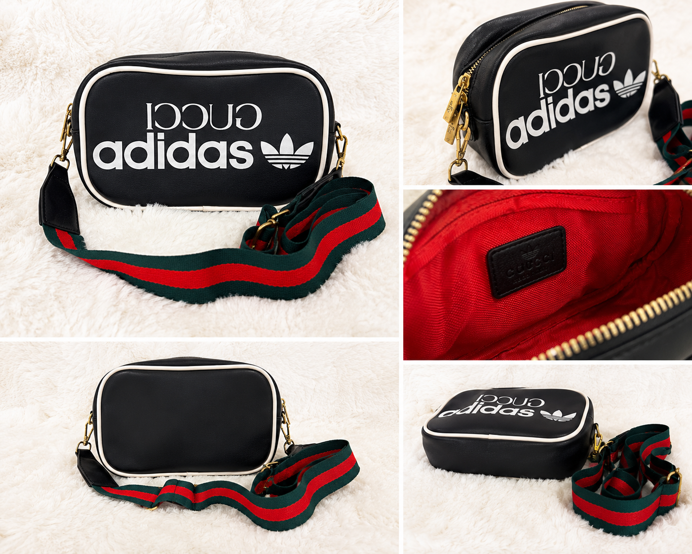 GG Adidas Collaboration Black Leather Crossbody Bum Bag