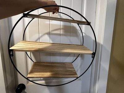 Circular Wall Mounted Floating Shelves, Wood and Metal, 3-Tier Round Storage Shelf