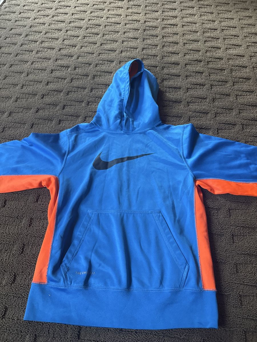 Nike Therma-FIT Youth Blue & Orange Pullover Hoodie with Front Pocket