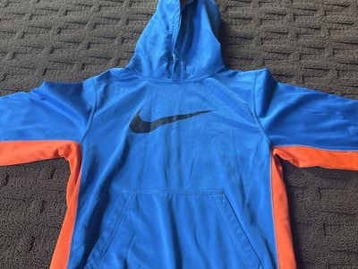 Nike Therma-FIT Youth Blue & Orange Pullover Hoodie with Front Pocket