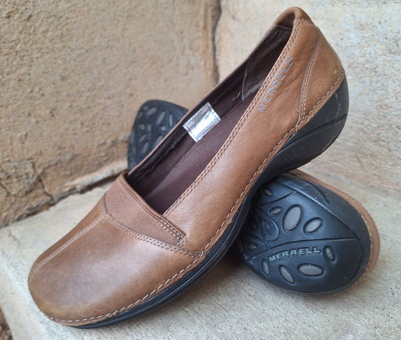 Nice Womens Merrell Brown Leather Slip-Ons Sz-7