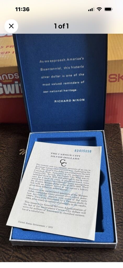 1883 CC Morgan Dollar Box And COA