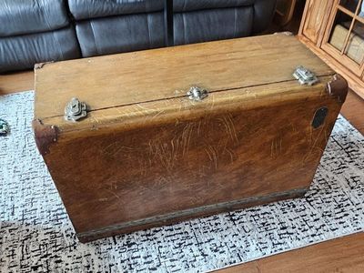 Antique Wooden Car Trunk - Vintage Auto Travel Storage with Metal Accents
