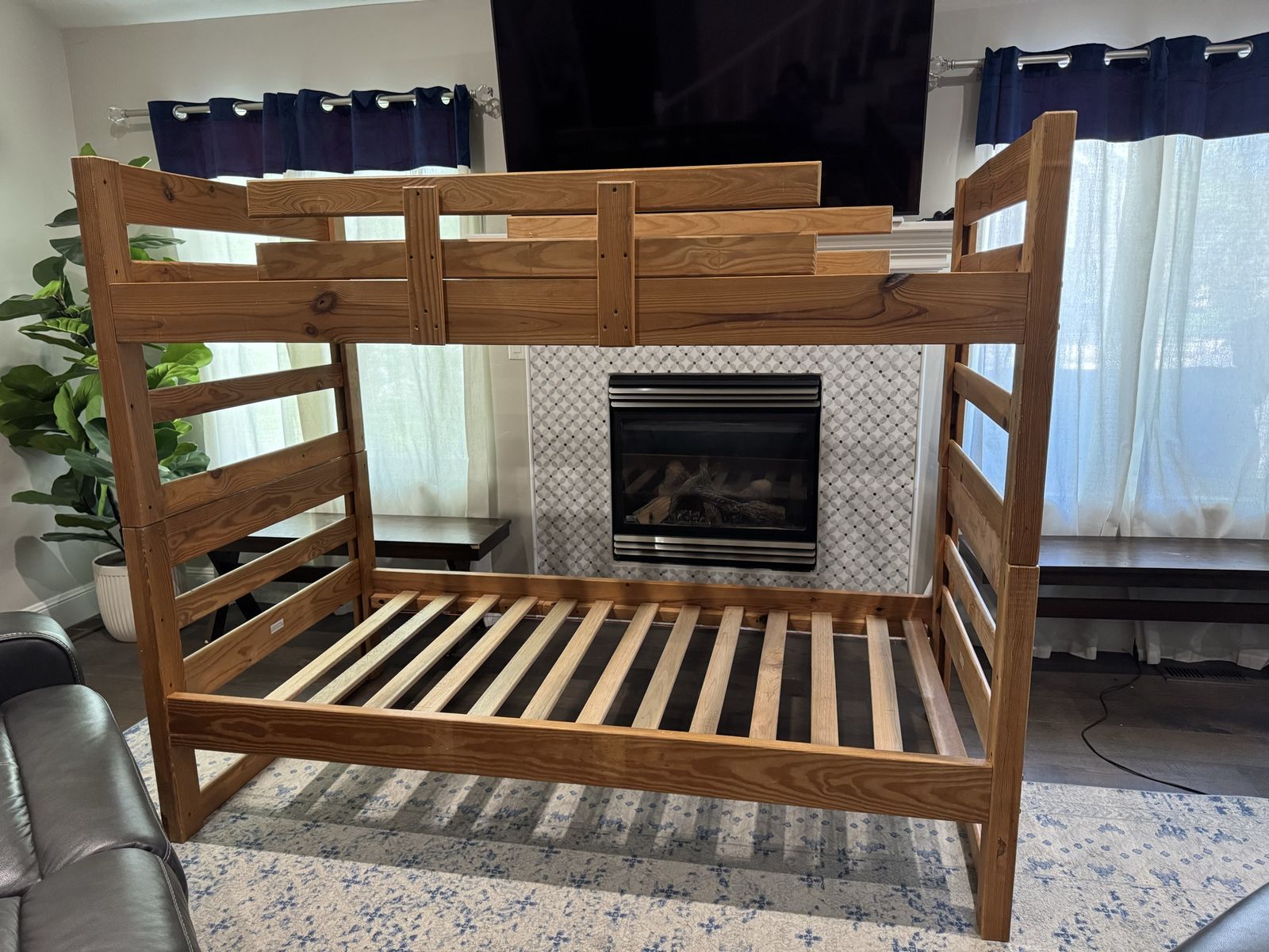 Wooden Bunk Bed Frame Natural Wood Finish Twin Over Twin