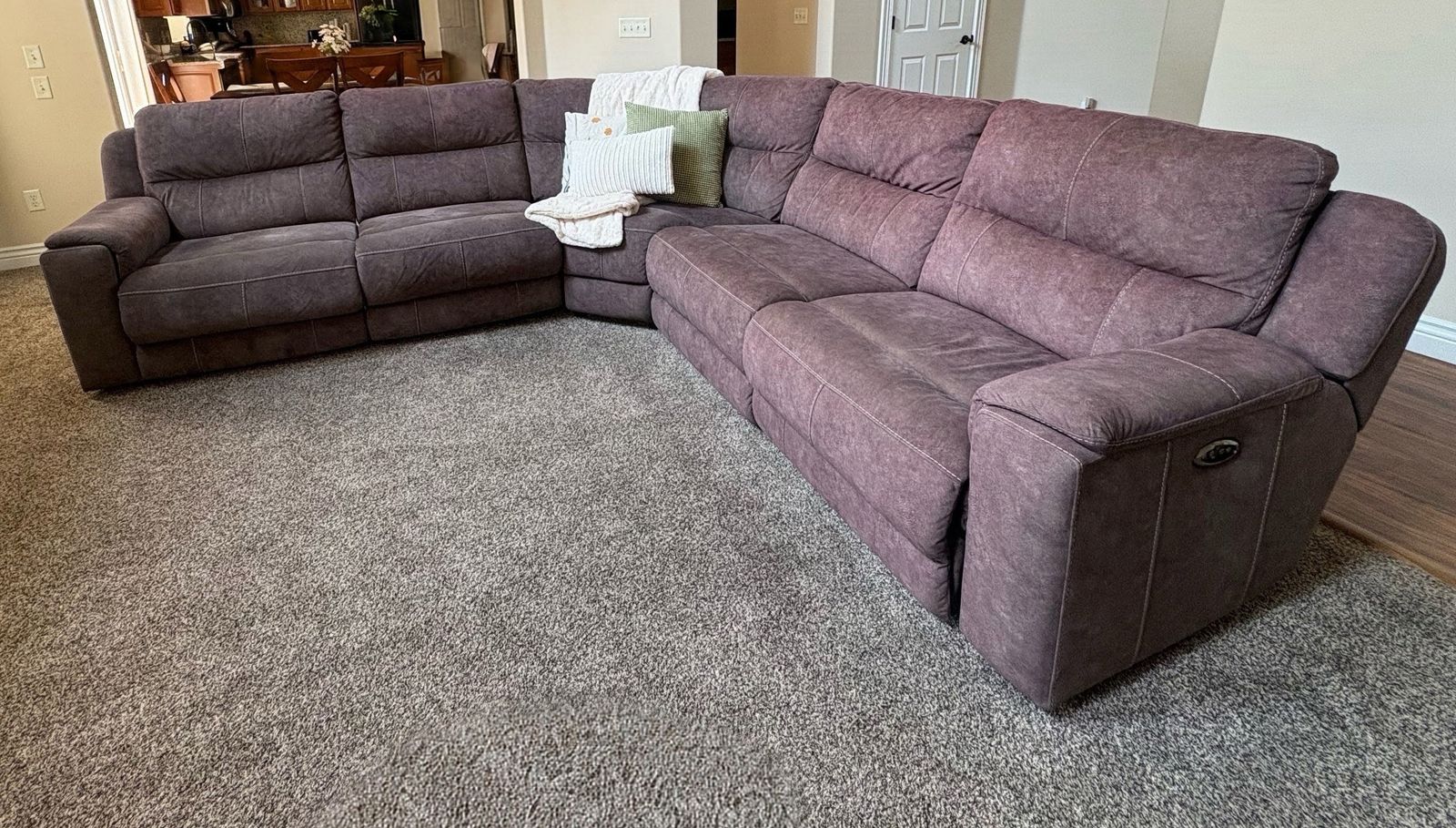 Power reclining microfiber sectional with battery packs