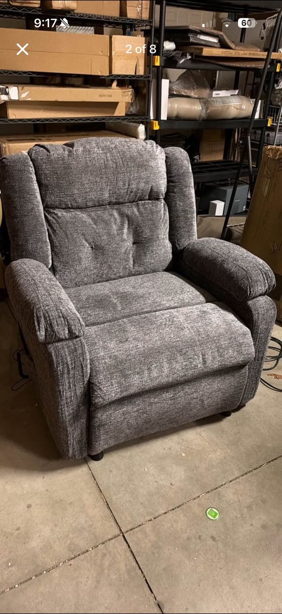 Plush Gray Fabric Power Recliner Armchair with Side Pocket