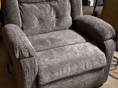 Plush Gray Fabric Power Recliner Armchair with Side Pocket
