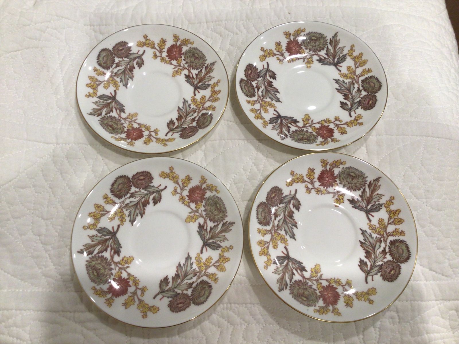Wedgwood Lichfield saucers 4, bone china England fall colors