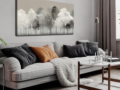 NEW 24x48 Black and White Tree Wall Art for Living Room Large Landscape Modern Artwork Gray Forest