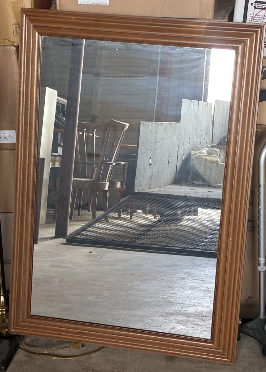 Large Wooden Framed Wall Mirror Brown Finish