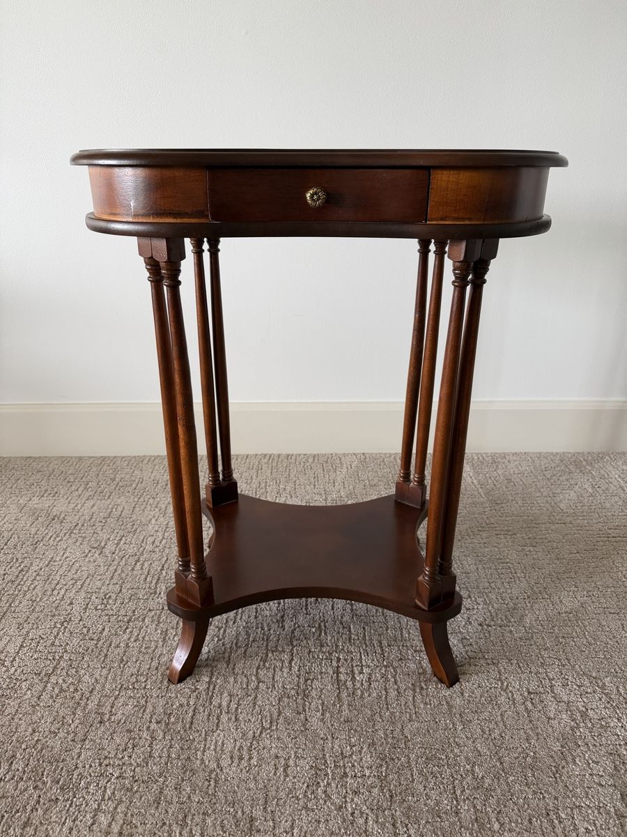 Vintage Inlaid Wood Kidney-Shaped Accent Table