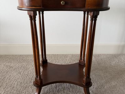Vintage Inlaid Wood Kidney-Shaped Accent Table