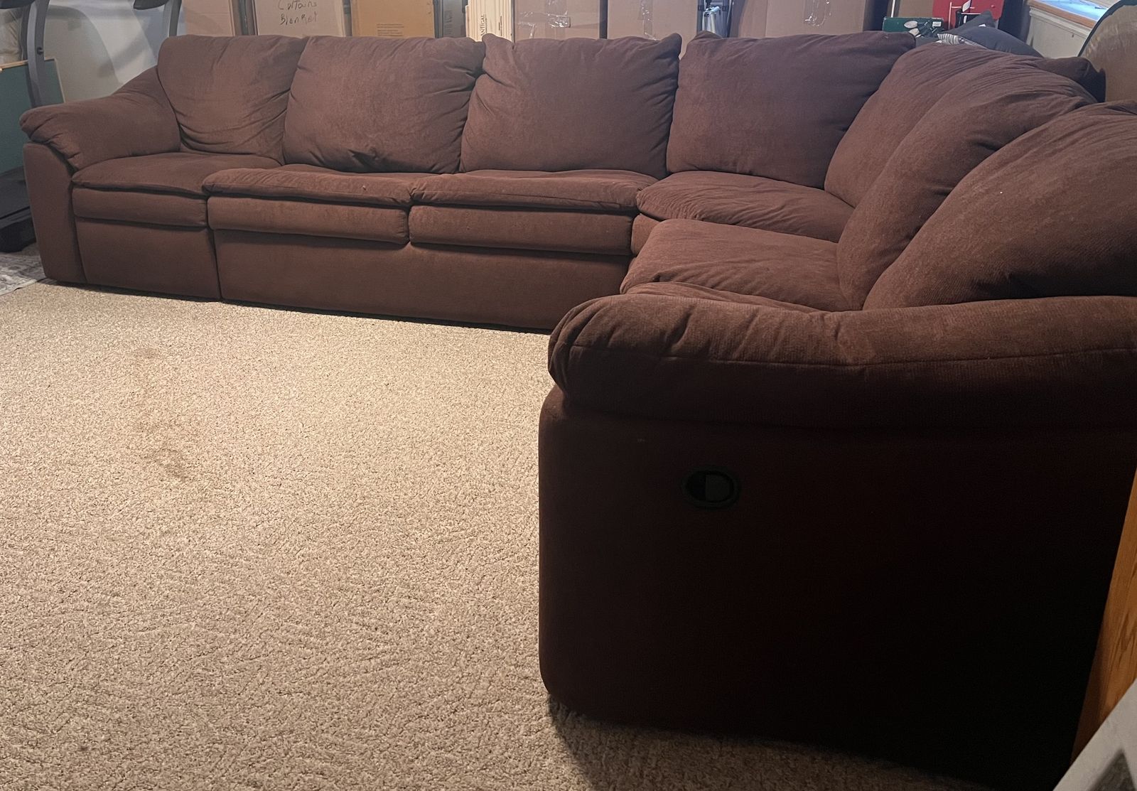 Brown Microfiber Sectional With Bed, 2 Recliners