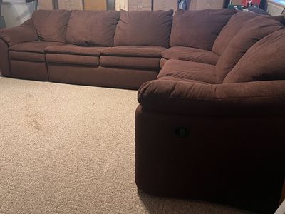 Brown Microfiber Sectional With Bed, 2 Recliners