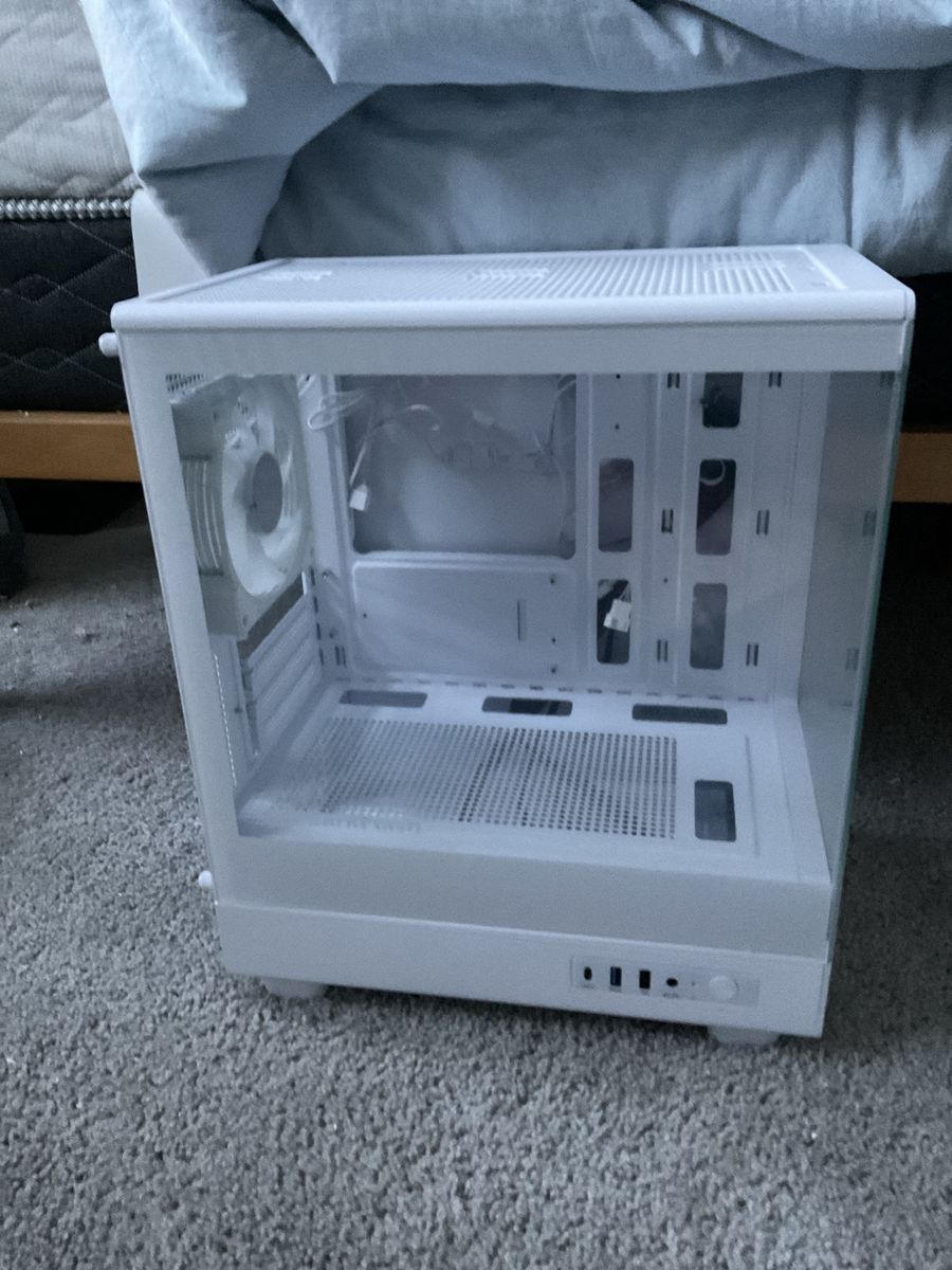 White Desktop Computer Case with Glass Panel and Pre-installed Fan