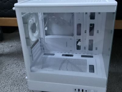 White Desktop Computer Case with Glass Panel and Pre-installed Fan