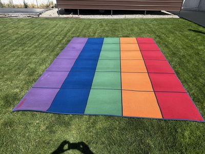 9x6 Rainbow Classroom Learning Rug with Grid Squares