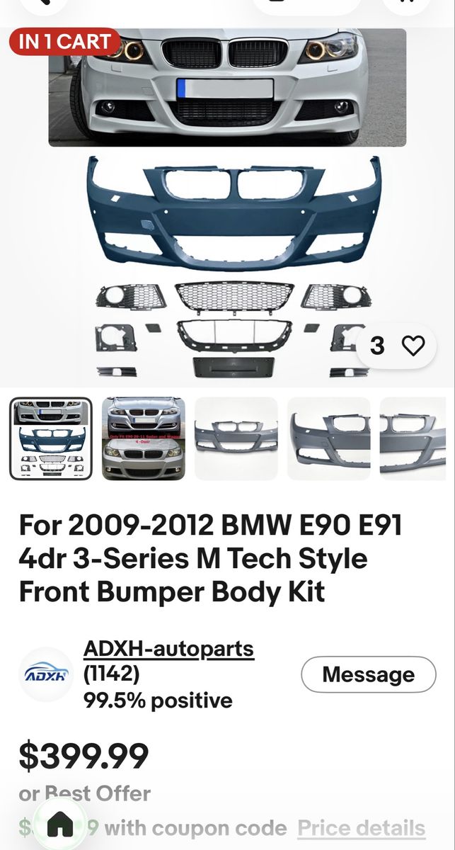 2009-2012 BMW E90 E91 3-Series M Tech Style Front Bumper Body Kit
