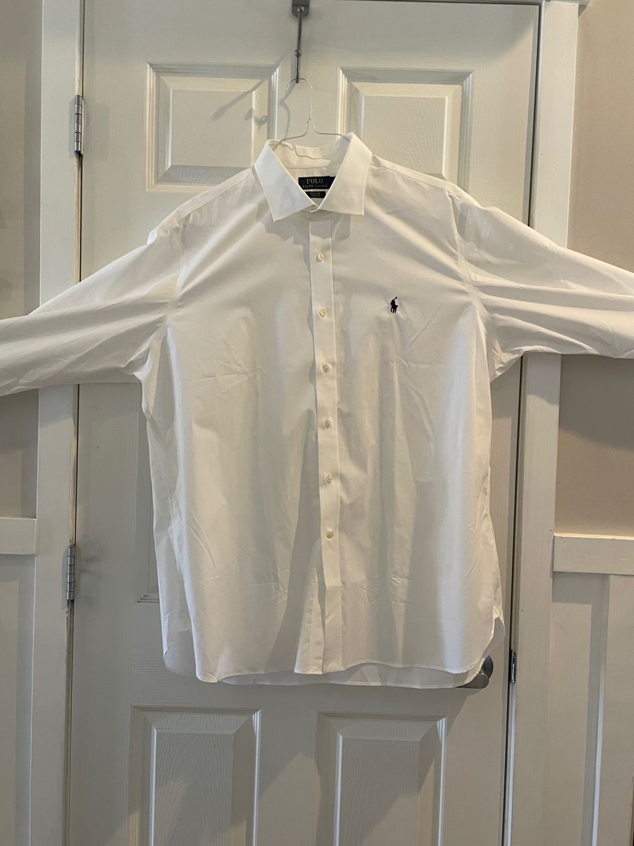 New Polo Ralph Lauren Men's Dress Shirt XL (18 34/35) White Easy Care 100% Cotton Stretch
