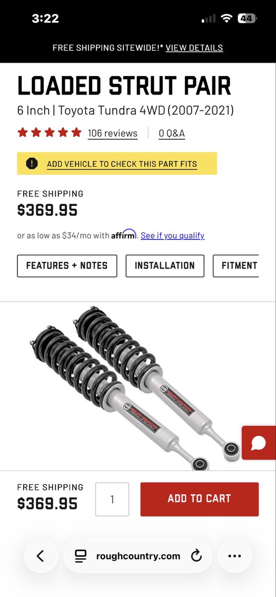 Rough Country Loaded Strut Pair 6 Inch Toyota Tundra 4WD 2007-2021