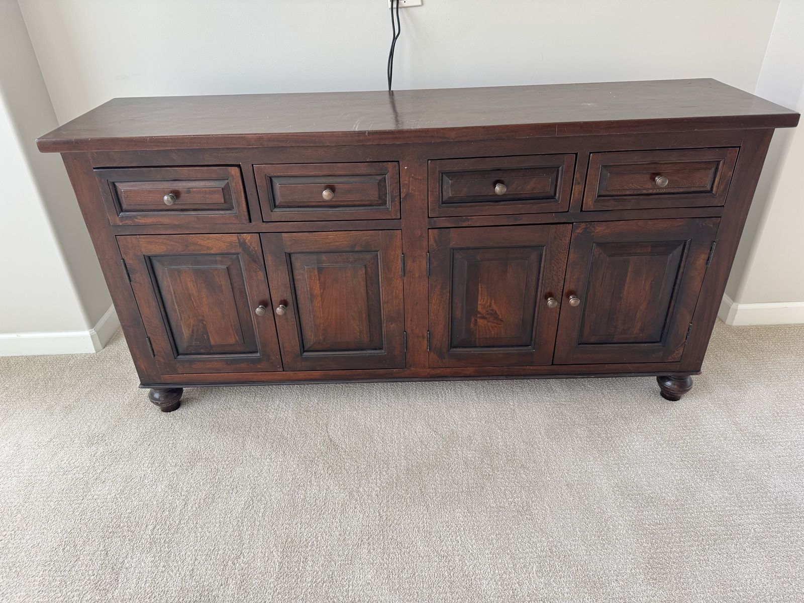 Solid Wood Dark Brown Sideboard Buffet Cabinet with 4 Drawers & 4 Cabinets