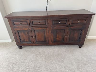 Solid Wood Dark Brown Sideboard Buffet Cabinet with 4 Drawers & 4 Cabinets