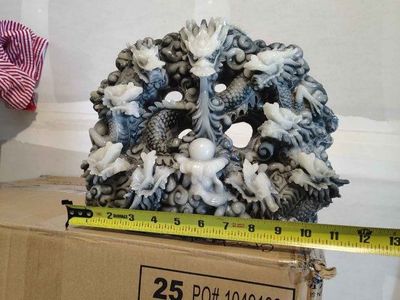 Carved Chinese Nine Dragon Resin Sculpture Figurine Statuette