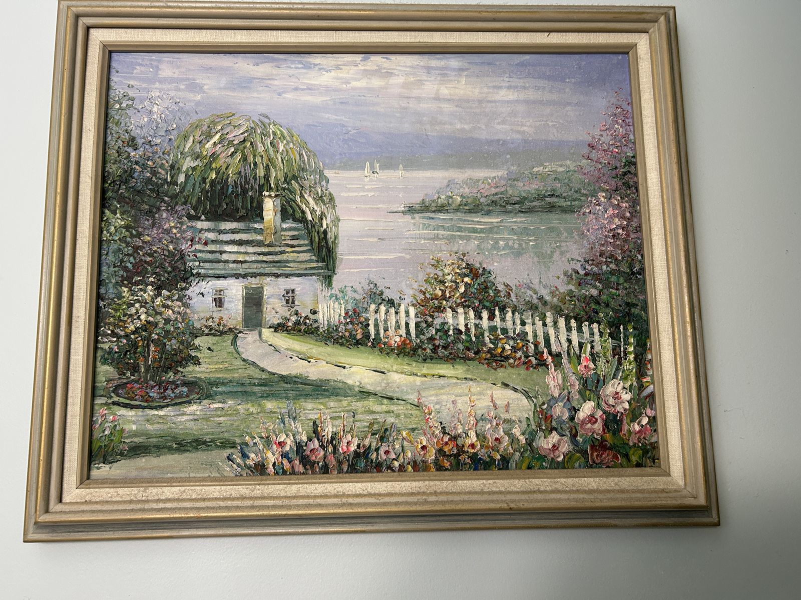Framed Impressionist Cottage Landscape Painting – 19” x 23”