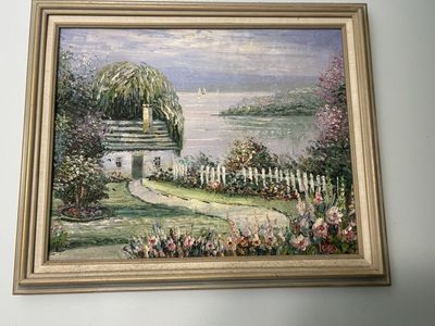 Framed Impressionist Cottage Landscape Painting – 19” x 23”