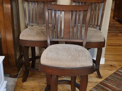 Set of 3 Wooden Swivel Bar Stools with Upholstered Cushioned Seats