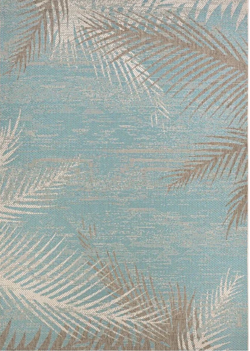 New Coastal Palm Tree Indoor/Outdoor Area Rug - Blue/Tan, 8.6 x13