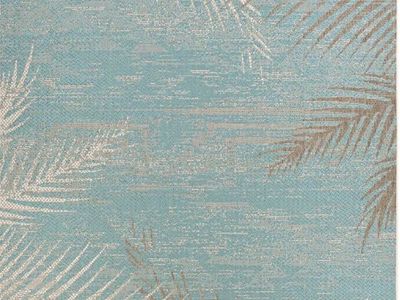New Coastal Palm Tree Indoor/Outdoor Area Rug - Blue/Tan, 8.6 x13