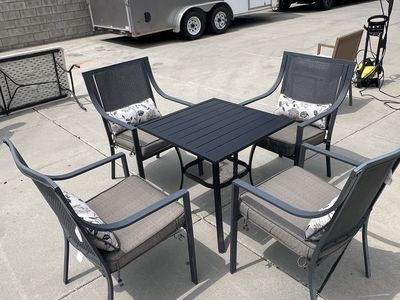 5-Piece Outdoor Patio Dining Set with Table, 4 Cushioned Armchairs & Pillows