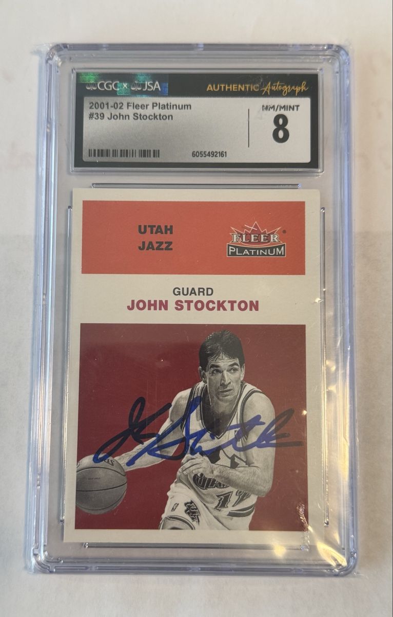 2001-02 Fleer Platinum John Stockton #39 Autographed Card - CGC x JSA Auto Grade 8