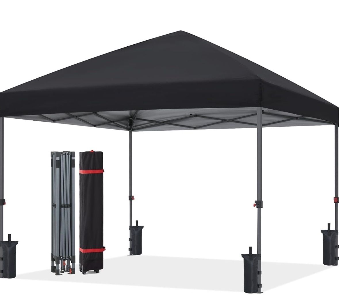 10ft x 10ft Pop-Up Canopy Tent Outdoor Shade with Roller Bag & Weight Bags, Black