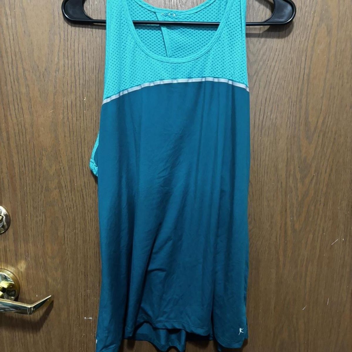 Danskin Teal Blue Split Back Perforated Athletic Tank Top Size L - Excellent Condition